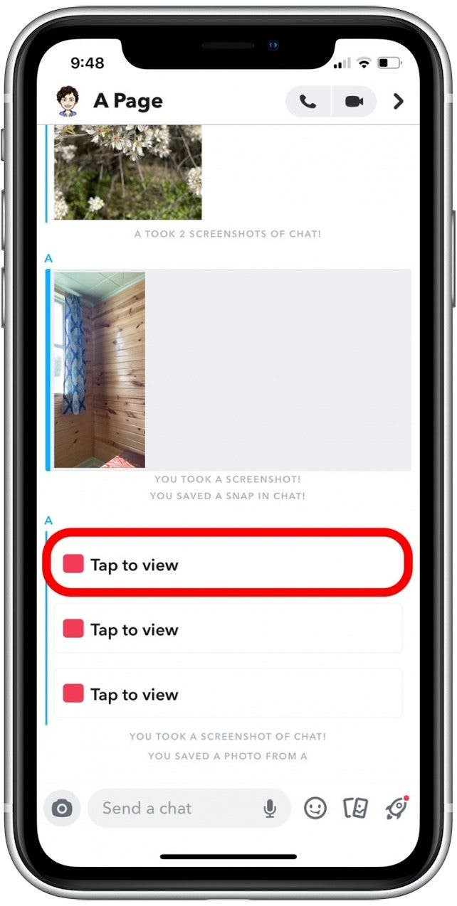 Tap to View Option for a Received Snap in Snapchat Chat