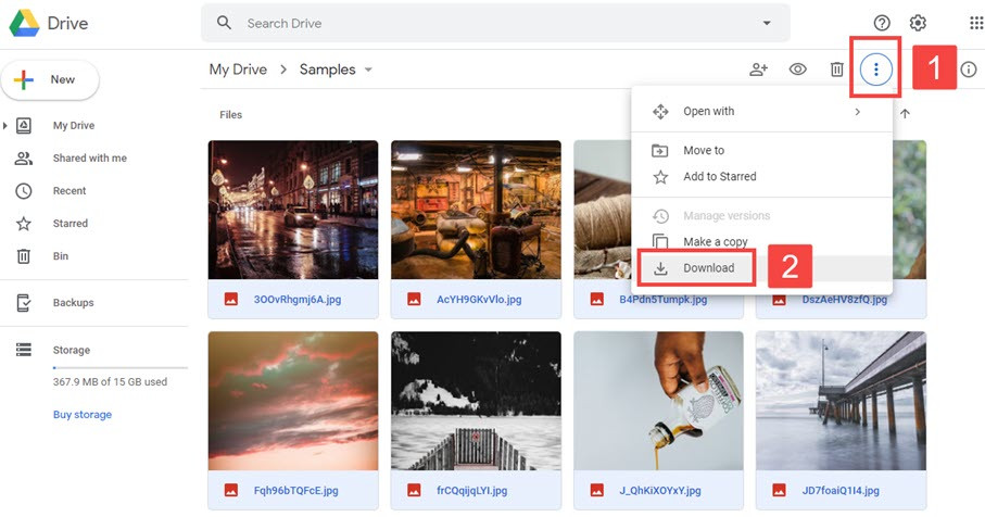 Download photos from Google Drive website