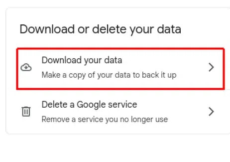 Navigating to Download Your Data option in Google Account for Google Photos transfer
