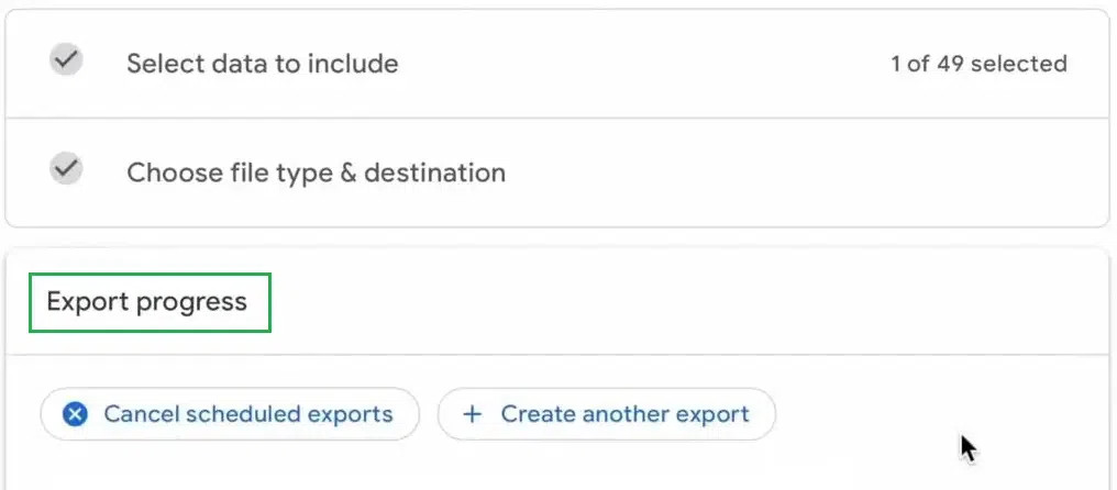 Create Export in Google Takeout