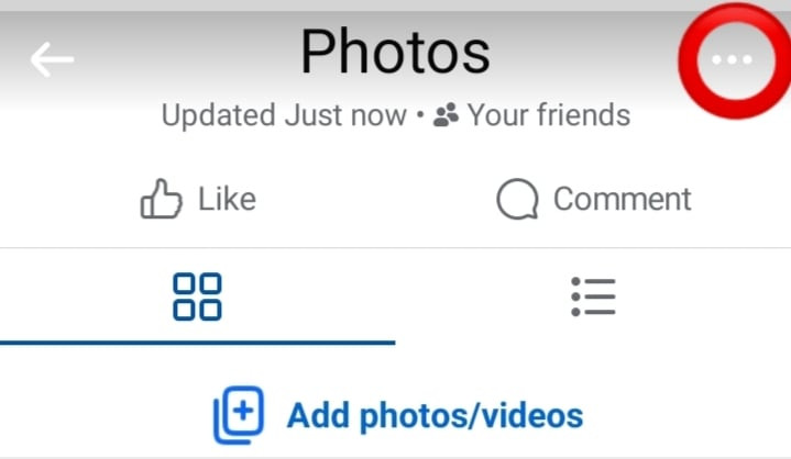 Facebook album deletion confirmation prompt, showing the delete album option and warning about permanent removal