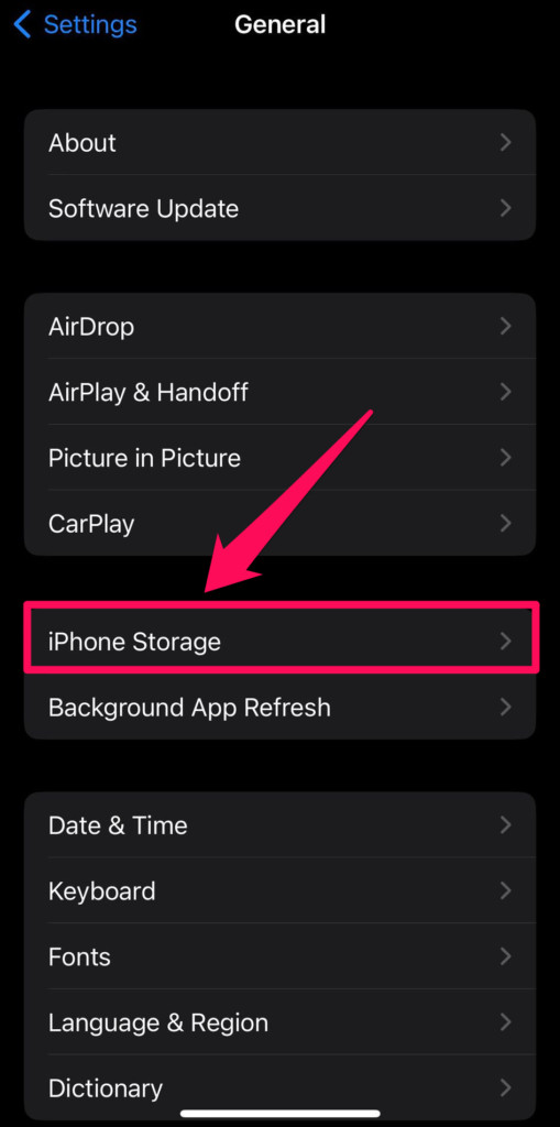 iPhone Storage settings showing Review Large Attachments option
