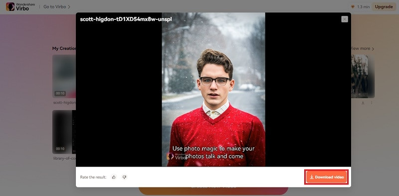 Create video with Virbo Talking Photo and download