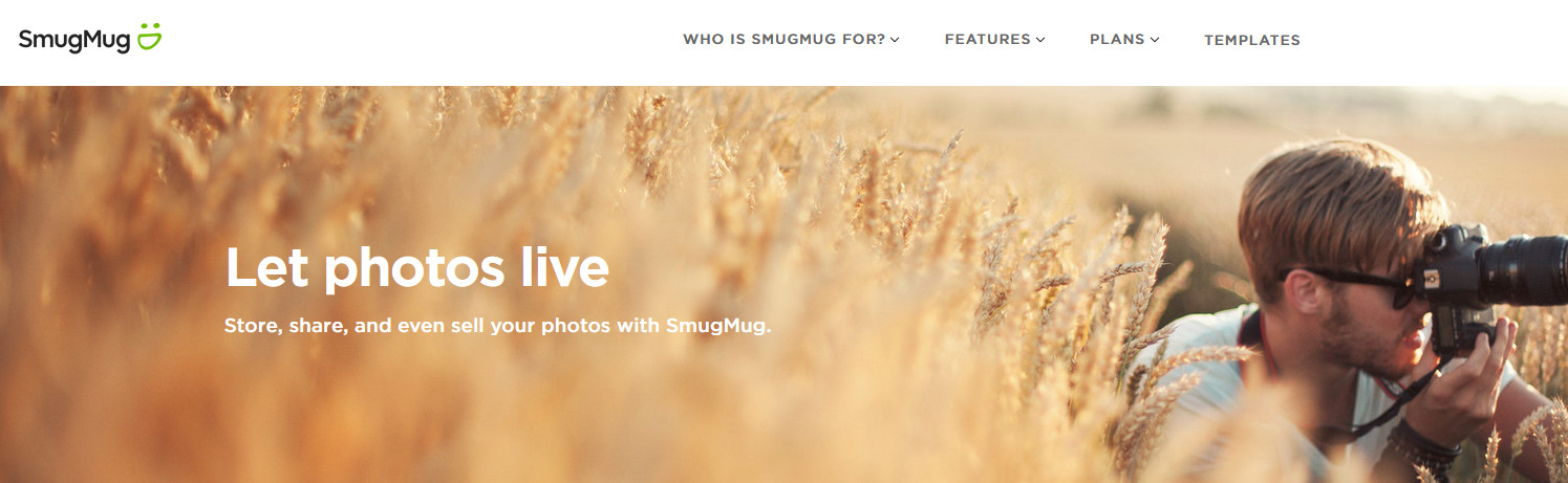 The SmugMug website interface showcasing image sharing options.