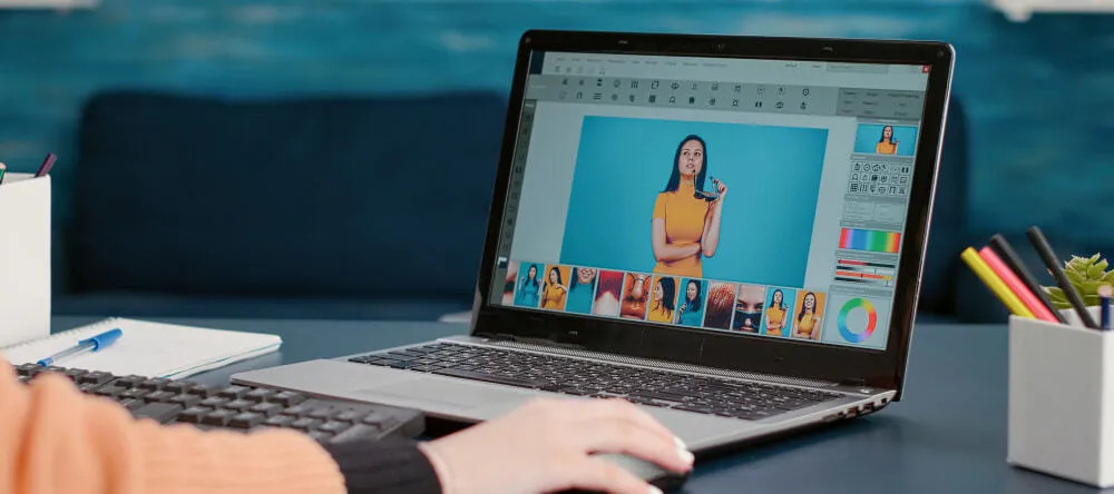 How to resize an image: a person editing photos on the computer