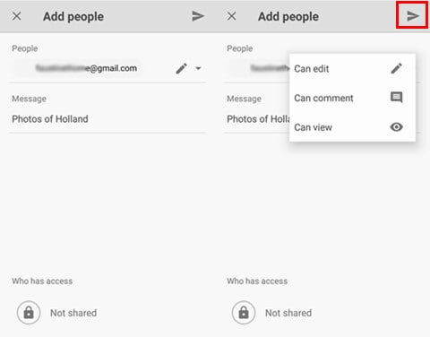 Setting share permissions for a Google Drive Folder on Android.