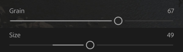 Lightroom Mobile Effect Panel settings for adding film grain: Grain Amount, Size, and Roughness