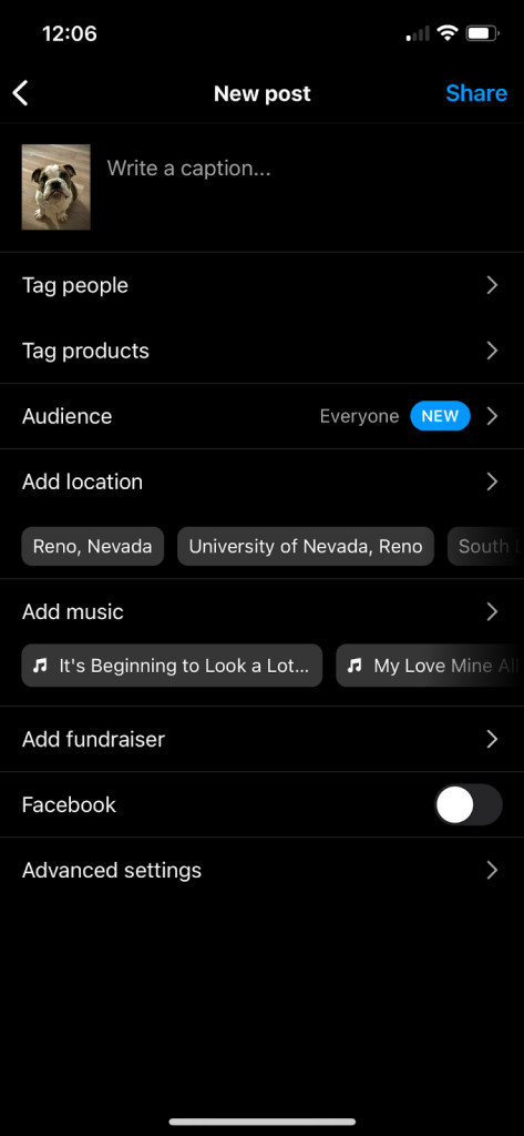 Adding music via caption page