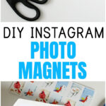 Close-up of cut photo magnets on magnetic paper