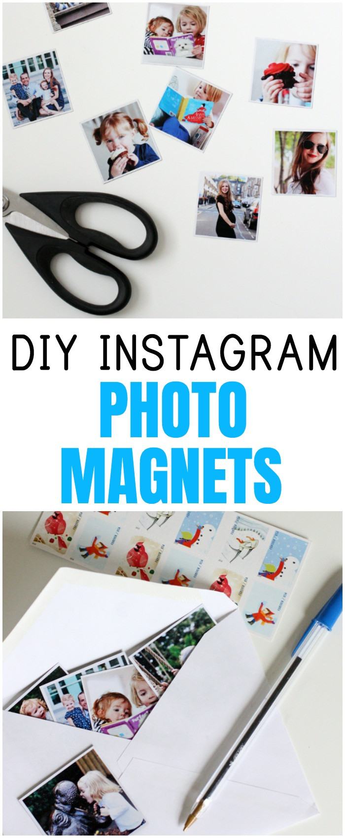 Close-up of cut photo magnets on magnetic paper