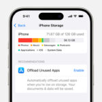 iPhone storage section of Settings displaying a recommendation to Offload Unused Apps