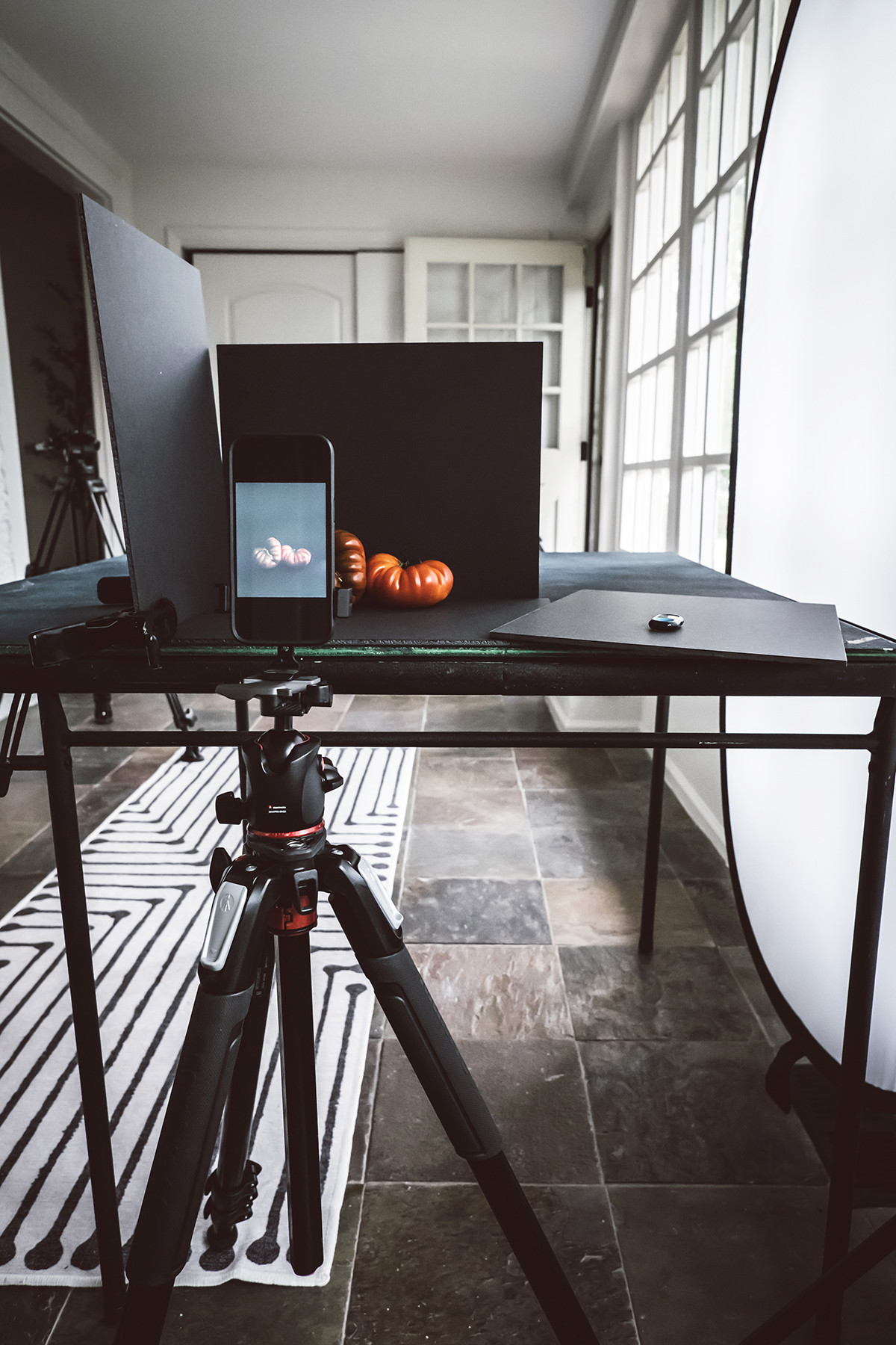 Photography setup with diffuser and foam boards