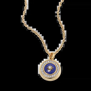 A blue lapis and diamond locket, emphasizing its luxurious materials and unique style, indicating photos that match the locket's elegance