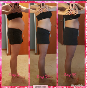 Jessica's full body progress shots showcasing muscle gain in legs and arms and improved posture.