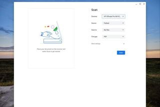 Chromebook Scan App interface showing scanner selection dropdown