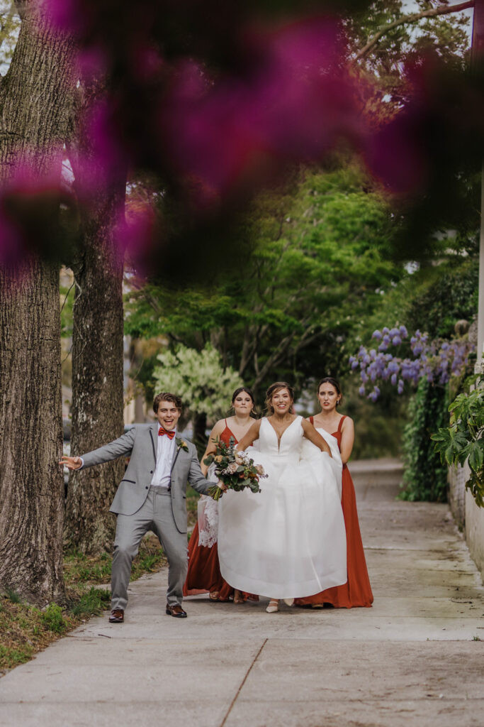 Romantic night portrait of Wilmington NC bride and groom in downtown