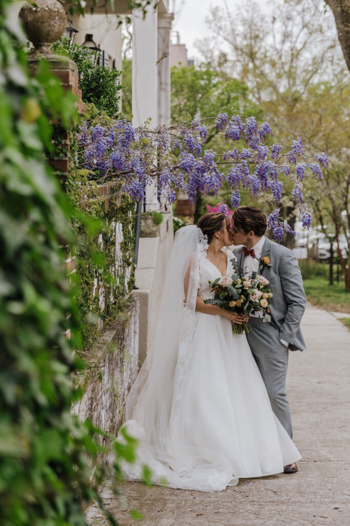 Bride and groom holding hands portrait Wilmington NC wedding photography