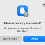 iPhone USB accessory connection prompt on macOS Sequoia, asking to 'Allow' or 'Don’t Allow'.