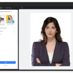 three different sizes female id photos with white background