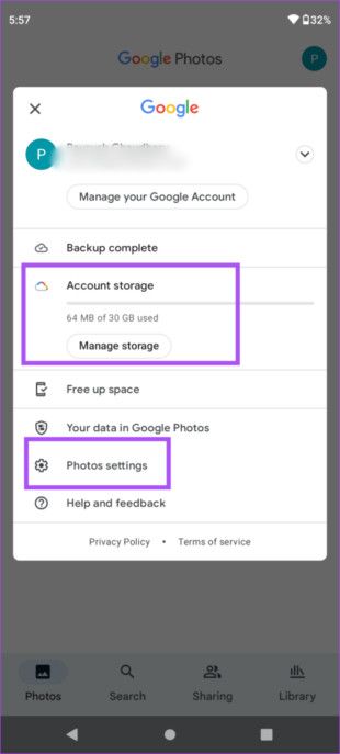 Manage settings in Google Photos app on Android to stop backup