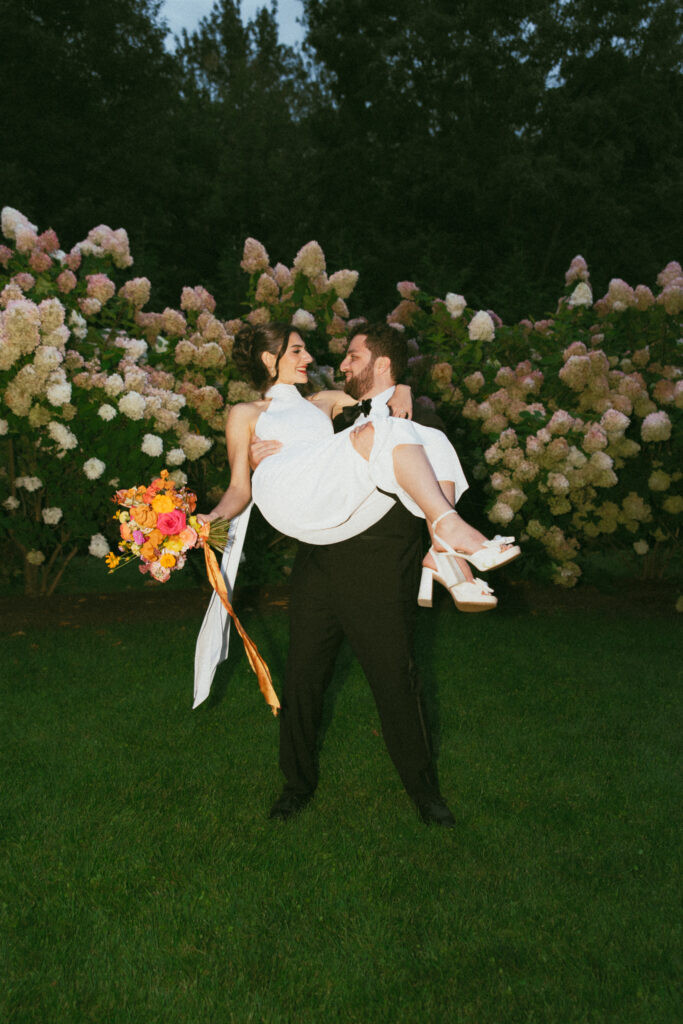 Gardens At Uncanoonuc Mountain Bride and Groom Flash Photo