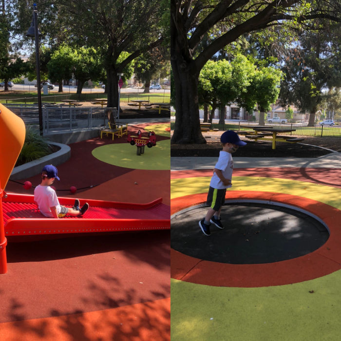 Roller slide and trampoline at Mia's Dream Come True Playground