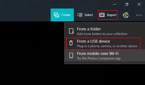 Import Option in Microsoft Photos App