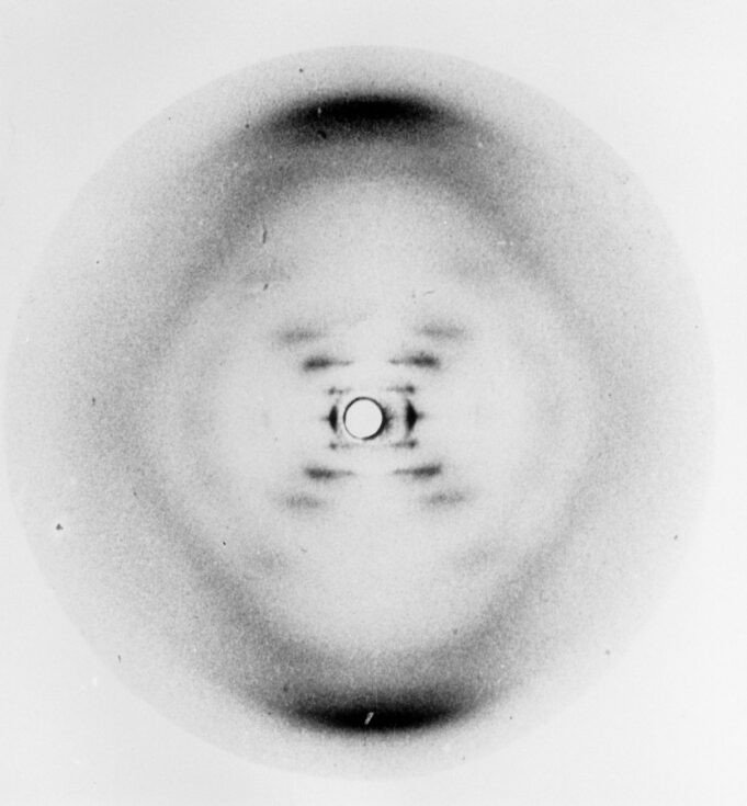 Rosalind Franklin's Photo 51, the groundbreaking X-ray diffraction image of DNA that revealed its helical structure.