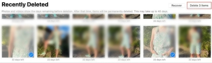 Click Delete Items in the Recently Deleted album to permanently delete all photos from a MacBook.