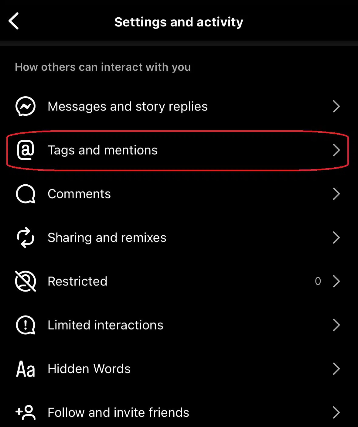 Instagram tags and mentions settings