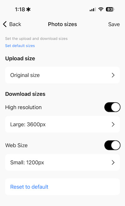 Customizable Photo Download Sizes in Honcho Platform