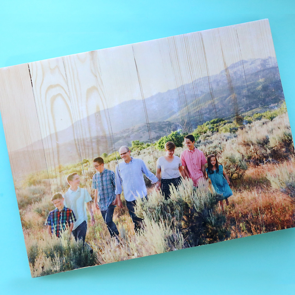 Photo transferred to a wood pallet, showcasing a clear image with wood grain visible underneath.