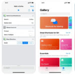 Screenshot of the Shortcuts app interface on an iPhone, showing the Gallery tab and the Photo Grid shortcut