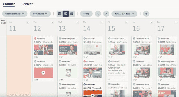 Hootsuite content calendar for planning Instagram posts