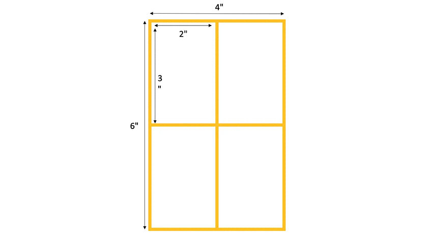 4 by 6-inch printing paper divided into four sections