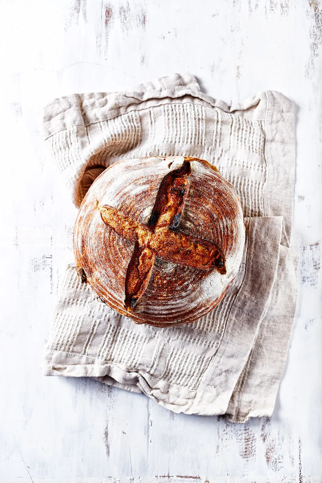Top-down shot of sourdough bread, highlighting food trends in stock photography