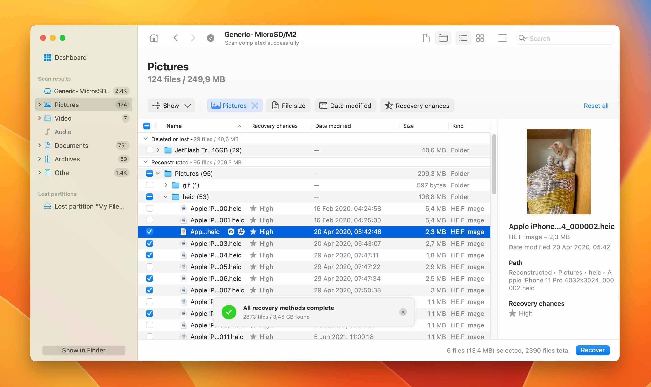 selecting files for recovery in disk drill