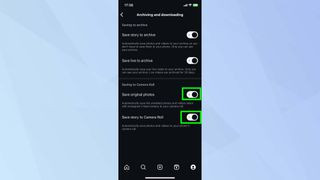 Screenshot of the Save Original Photos toggle in Instagram settings.