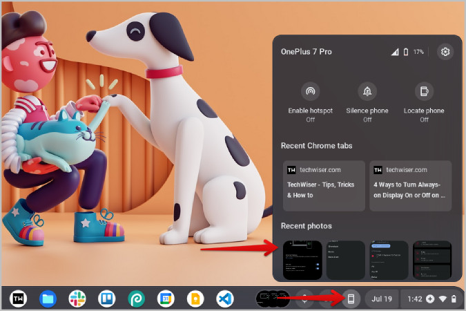 Recent Photos option on Chromebook in Phone Hub
