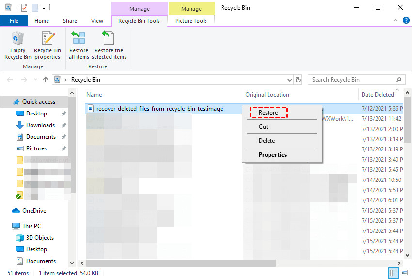 Restore deleted Facebook photos from Recycle Bin