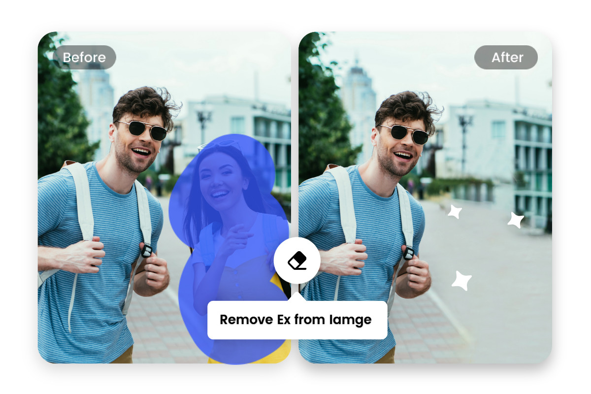 Remove an ex-partner from old photos to preserve memories without unwanted reminders using Fotor