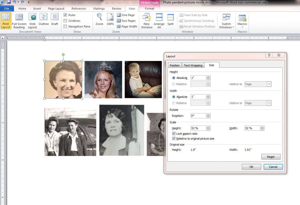 resize in word
