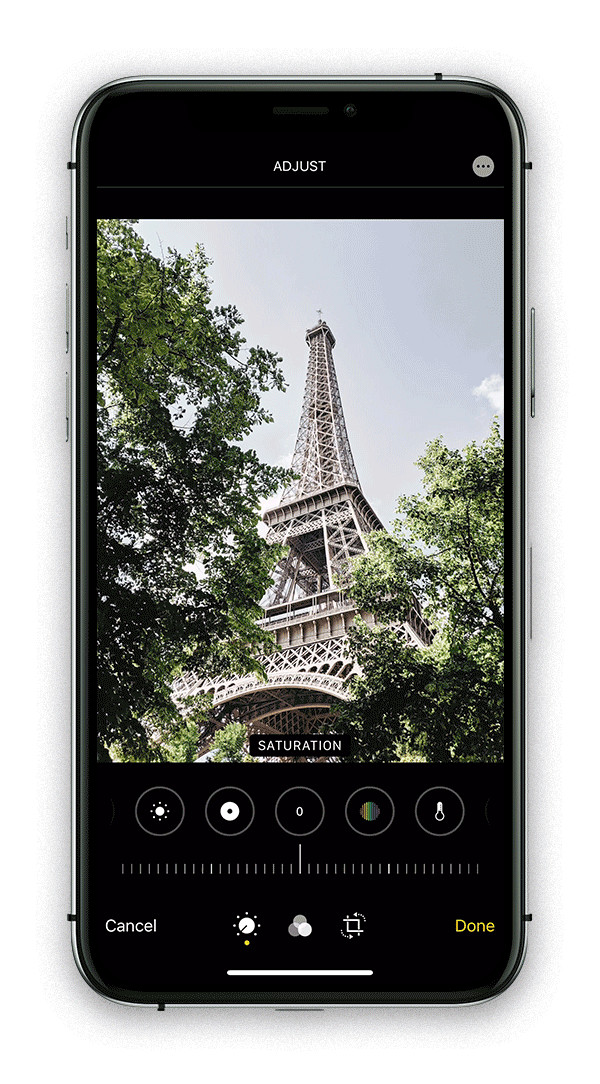 Video showing how to adjust color saturation on an iPhone