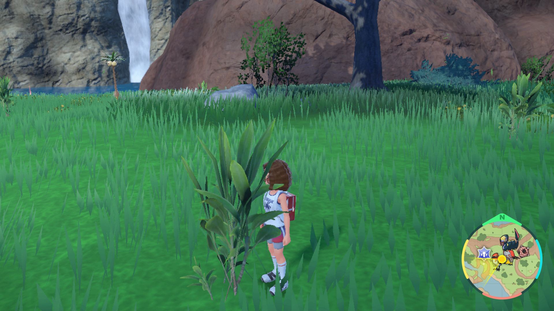 Character standing by the specific plant where the music fades.