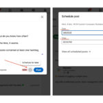 alt text: Screenshot of LinkedIn's scheduling options for posts, allowing users to choose a specific date and time for publishing.