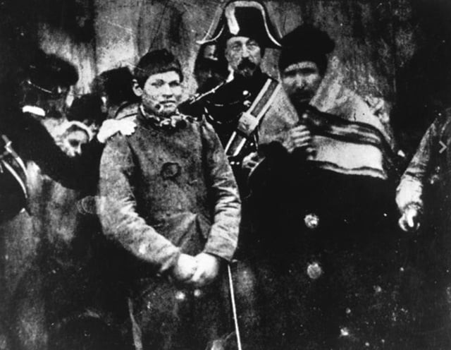 Arrest in France, believed to be the first photograph taken for news purposes, circa 1847