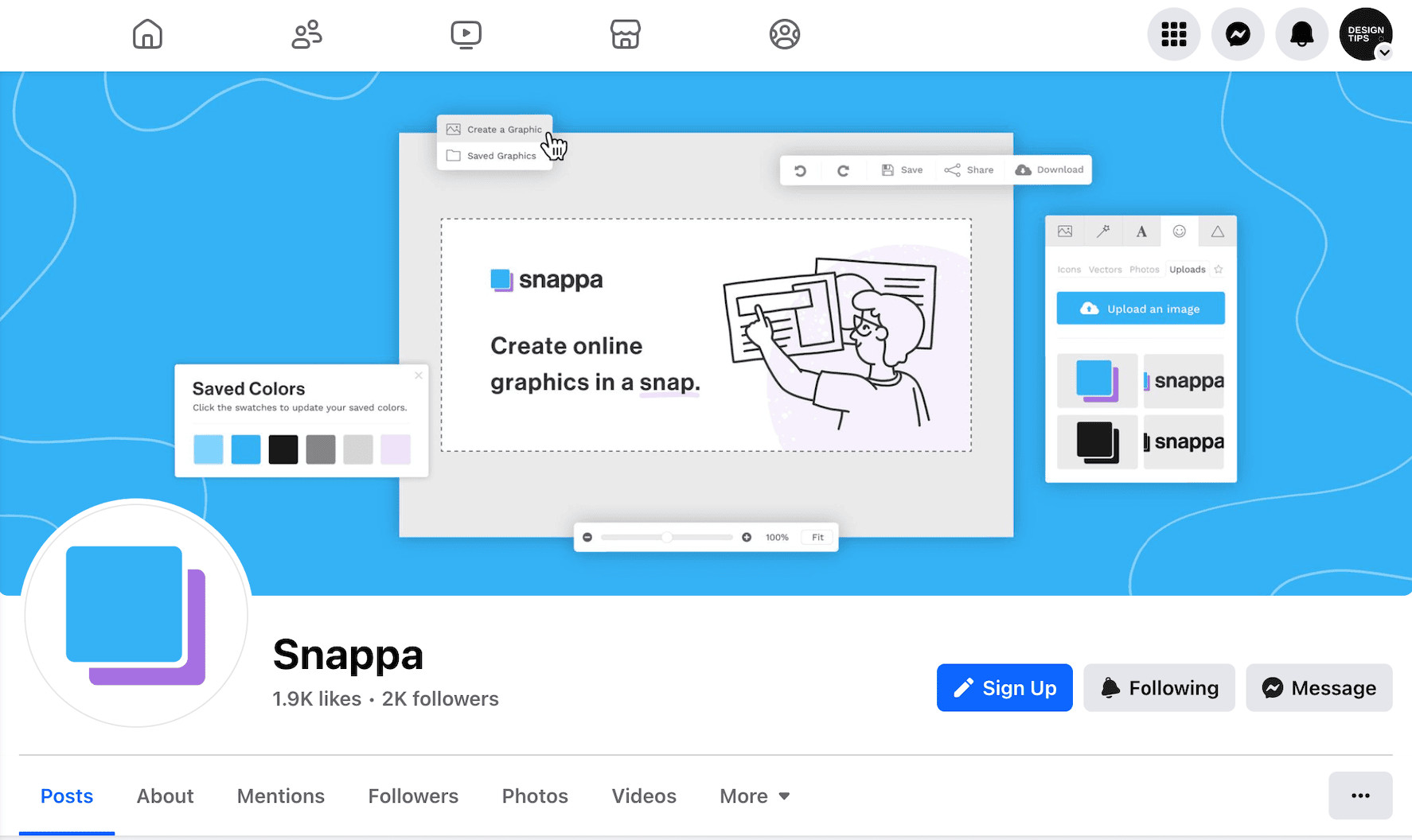 A screenshot of Snappa showing how Facebook cover photos are displayed on desktop with safe zones highlighted. The desktop safe zone keeps key elements visible on computer screens.