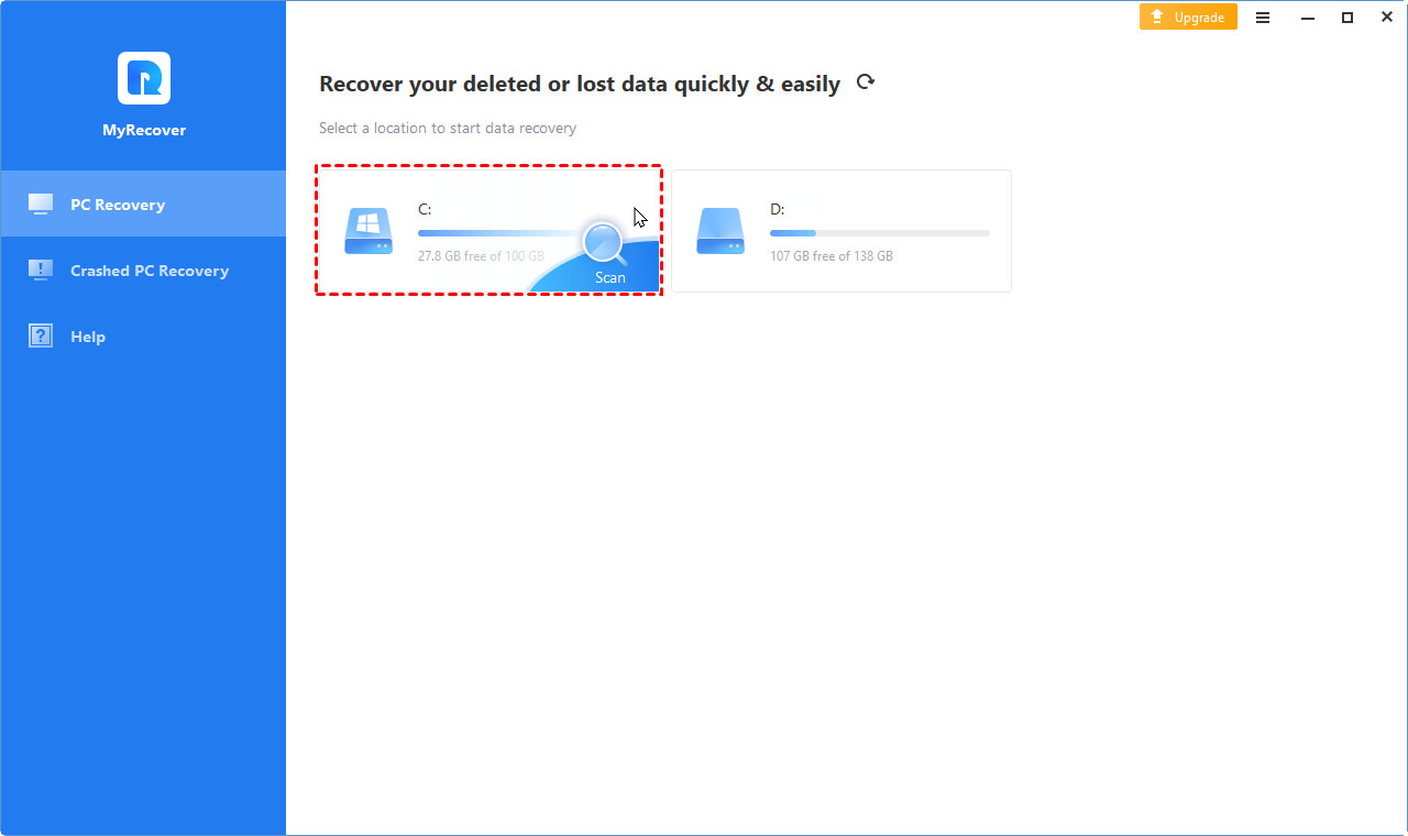 Select the partition to scan for deleted Facebook photos recovery