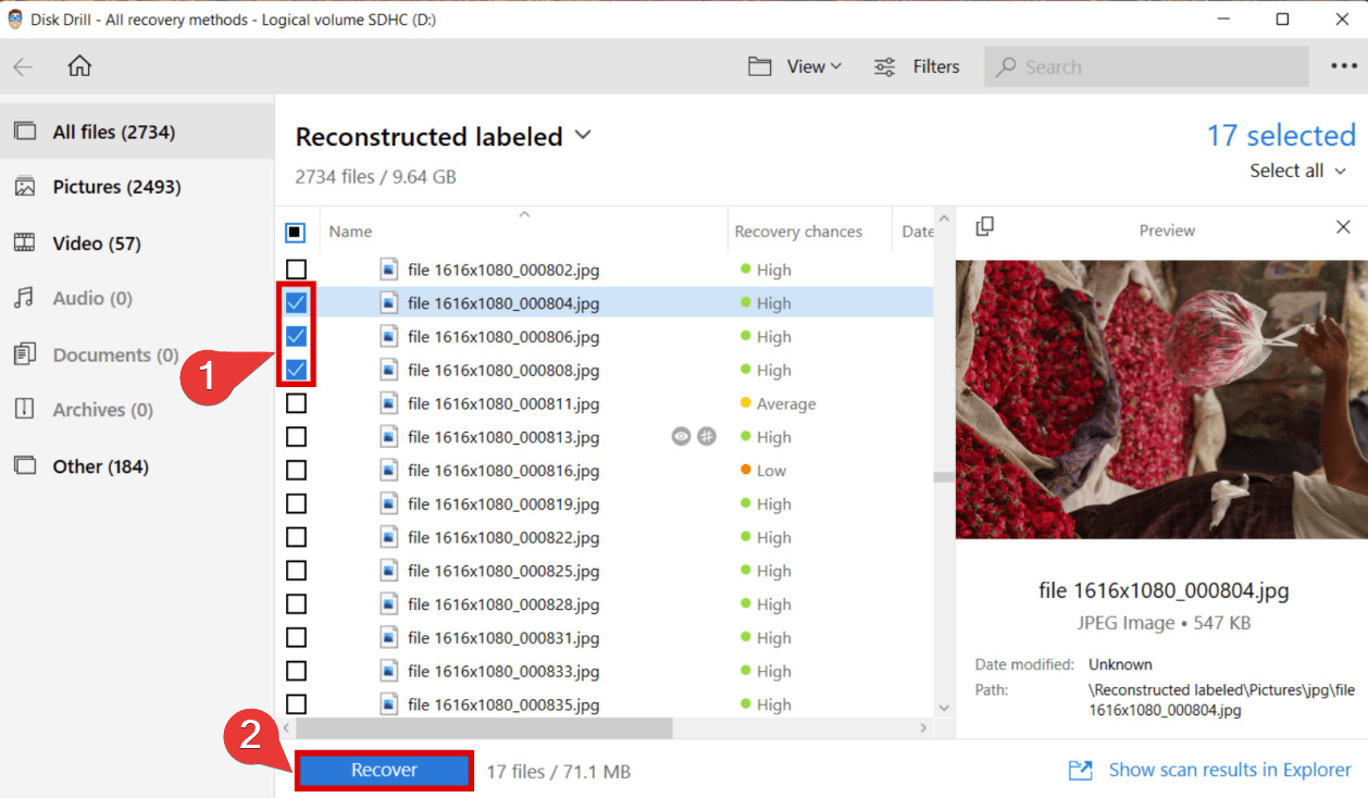 Selecting specific Myspace images for recovery in Disk Drill