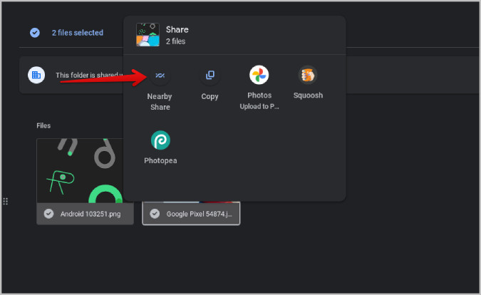 Sharing through Nearby Share from ChromeOS